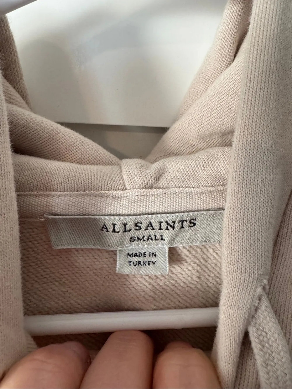 AllSaints Beige Logo Hoodie Pullover Sweatshirt Size Small Neutral Minimalist - Picture 5 of 6